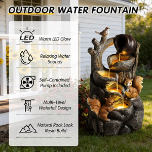 English Elm Squirrel Resin Tree Stump Outdoor Water Fountain with Led Lights Garden Patio Decor W5397P454718