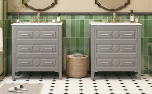 English Elm 60'' Freestanding Bathroom Vanity Set With Ceramic Sink, Gray Wood Frame & 3 Soft-Close Drawers N710SS00003E