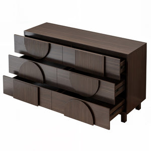 English Elm Modern Fluted 6 Drawer Dresser with Solid Wood Legs Japandi Chest for Bedroom Dark Brown N739S0000013D