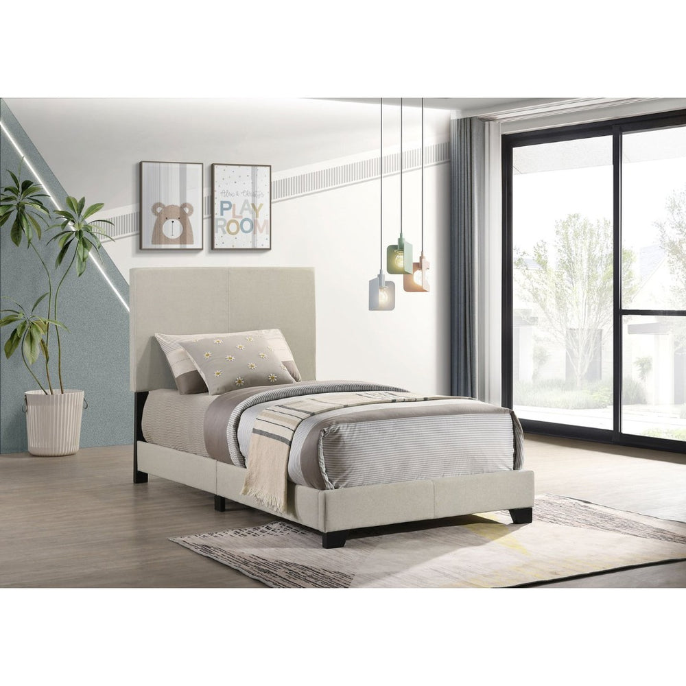 English Elm Efram Upholstered Twin Bed with Padded Headboard and Matte Black Wood Legs B062P441120