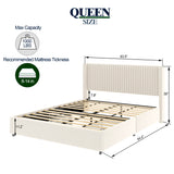 Christopher Knight Home® - Noble House - Anna Patented 2-Drawer Storage Bed Queen Size Ivory Velvet Upholstered Wingback Platform Bed, Modern Design Headboard With Tight Channel, Wooden Slat Mattress Support No Box Spring Needed