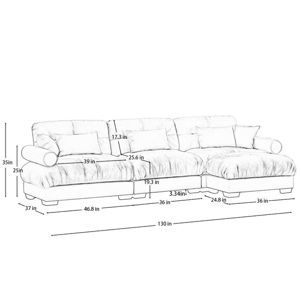 English Elm Super Comfort Oversized Modular Velvet Sectional Sofa With Movable Ottoman For Ultimate Relaxation W714S01099-GIGA
