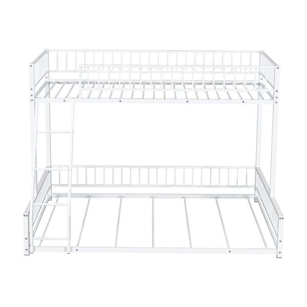 English Elm Twin XL over Queen Metal Bunk Bed with Ladder and Guardrails, Space-Saving Sturdy Frame for Kids and Guests White N709P277756K