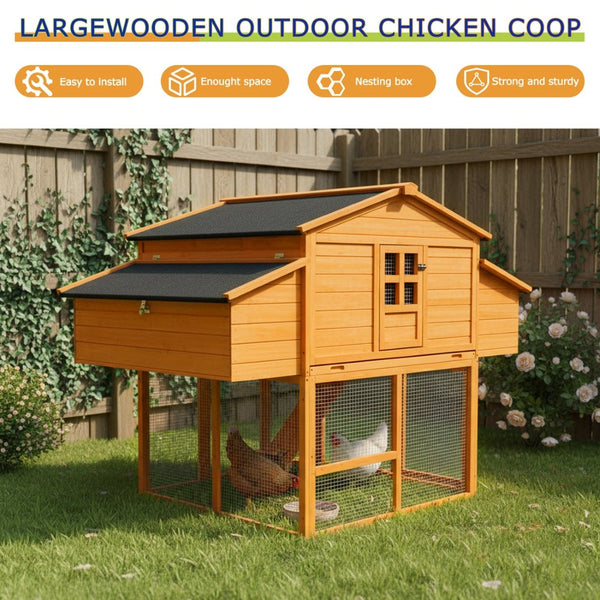 English Elm Chicken Coop Outdoor Backyard Habitat with Nesting Boxes Perch Rail and Weatherproof Roof W3166S00001
