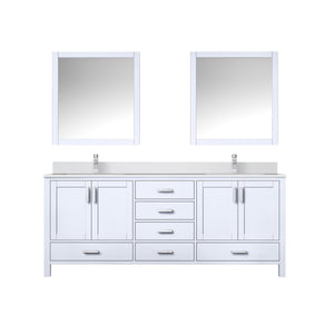 English Elm White Double Bath Vanity 80 in. W x 22 in. D with White Quartz Top, Chrome Faucets, 30" Mirrors, Durable Finish B2731S01055
