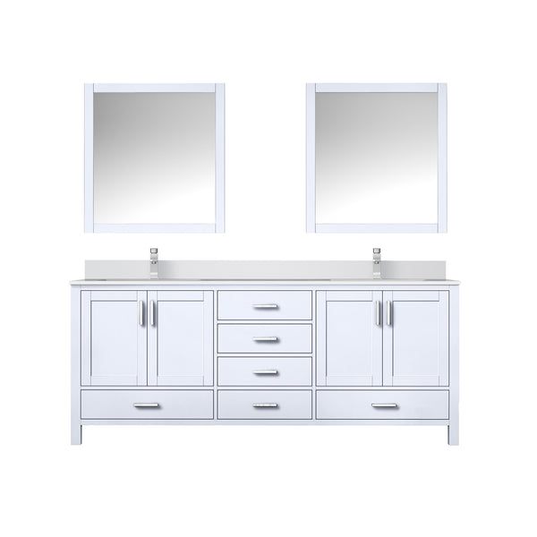English Elm White Double Bath Vanity 80 in. W x 22 in. D with White Quartz Top, Chrome Faucets, 30" Mirrors, Durable Finish B2731S01055