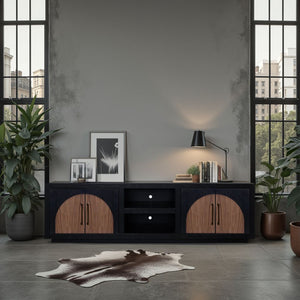 English Elm Eclipse 92" TV Stand Console for TVs up to 100" — Solid Oak & Walnut Two-Tone, No Assembly, Cable Ready B108P345176