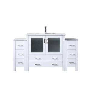 English Elm White 60" Single Bath Vanity with Side Cabinets, White Ceramic Top, Soft-Close Drawers & Faucet Set B2731S01206