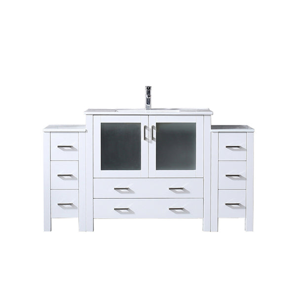 English Elm White 60" Single Bath Vanity with Side Cabinets, White Ceramic Top, Soft-Close Drawers & Faucet Set B2731S01206