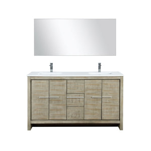 English Elm Rustic Acacia Double Bath Vanity Set With Cultured Marble Top, Chrome Faucet & 55-Inch Mirror B2731S01729-GIGA