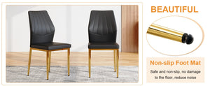 English Elm Table and Chair Set Marble Glass Top Gold Legs Modern 5 Piece Dining for Small Spaces Black,White+Gold W1151S04652