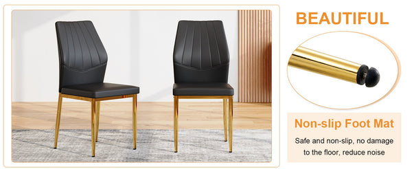 English Elm Table and Chair Set Marble Glass Top Gold Legs Modern 5 Piece Dining for Small Spaces Black,White+Gold W1151S04652