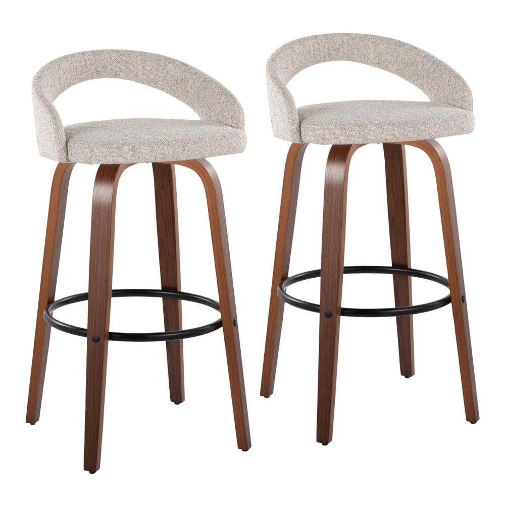 English Elm Fixed-height Swivel Barstools Walnut Bentwood Legs Oat Fabric Kitchen Island Set B202S01854