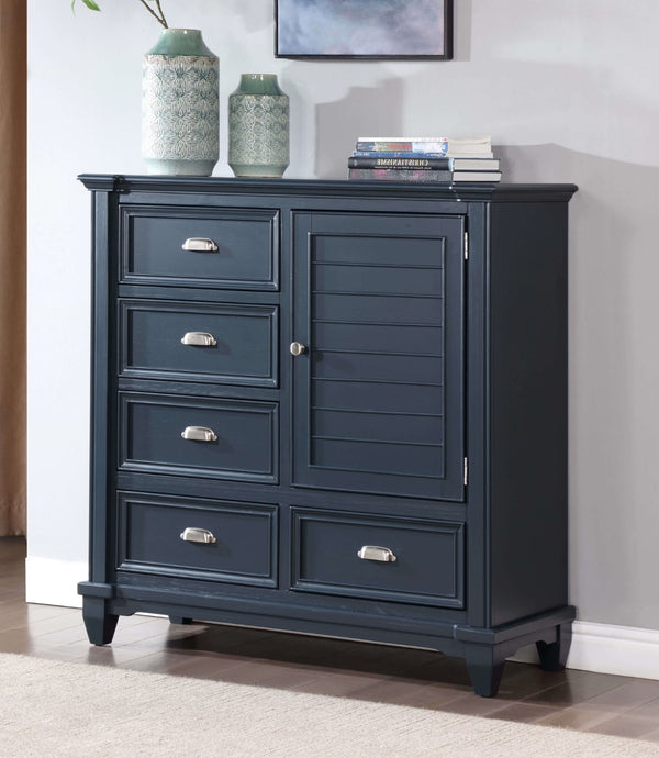 English Elm Transitional Elegant Five-Drawer Chest with Antique Hardware and Deep Storage for Clutter-Free Bedroom Slate Blue 21 L x 51 W x 53 H B2741P383855