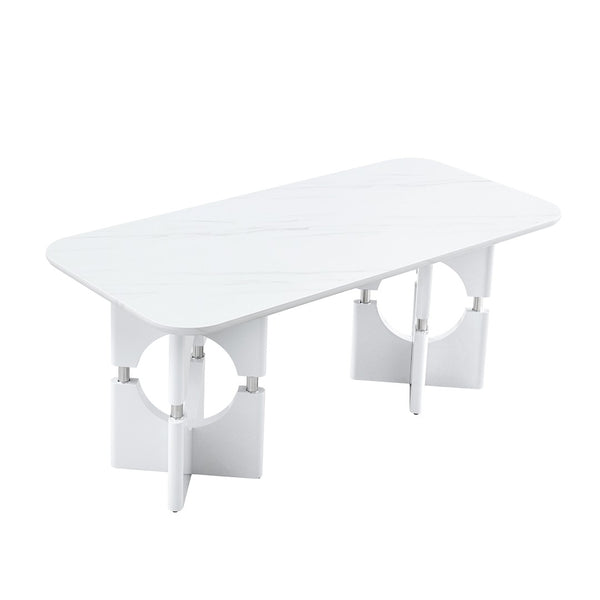 English Elm Modern 9 Piece Glam Dining Set Faux Marble Table Tufted Pvc Chairs Seats Eight W3875S00081
