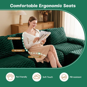 English Elm 114" U-shaped Modular Sectional Flannelette Sofa Oversized Lounge with Movable Ottoman Green W714S01527