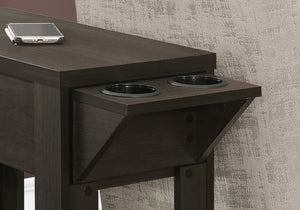 English Elm Accent Table Compact Side End with Drop-Down Cup Holder, Hidden Drawer & Shelf in Brown Laminate Finish Espresso 28 L x 16 W x 8 H B2710P219219