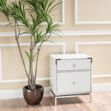 Christopher Knight Home® - Noble House - Daphney White Glass 2 Drawer Bedside Table