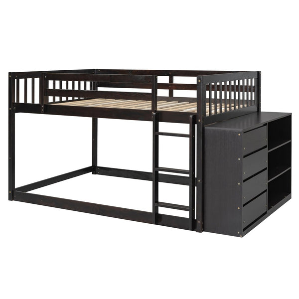 English Elm Full Over Bunk Bed with Four Drawers Three Shelves Pine and Mdf Kids Frame Espresso LT000267AAP-1