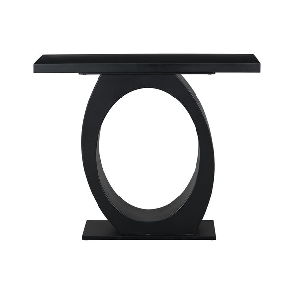 English Elm Mirod Sculptural Console Table Acacia Veneer Gloss Top Egg Base Entryway Accent Black N760P214780B
