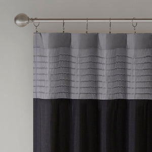 JLA Home Madison Park - Polyoni Modern Pintuck Curtain Panel in Black Charcoal Silver — Lined, Textured Stripes, Rod or Back-Tab Fit MP40-2220