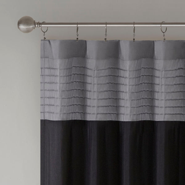 JLA Home Madison Park - Polyoni Modern Pintuck Curtain Panel in Black Charcoal Silver — Lined, Textured Stripes, Rod or Back-Tab Fit MP40-2220