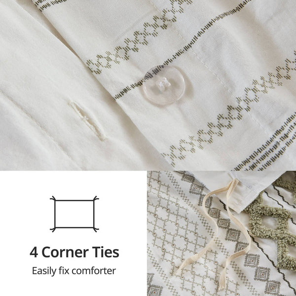 JLA Home INK+IVY - Cotton Imani Duvet Cover Mini Set — Geometric Tufted Chenille Accent, Breathable OEKO-TEX Cotton, Easy-Care Closure 92 L x 88 W x 0.13H II12-1348