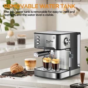 English Elm 20 Bar Stainless Steel Espresso Machine with Steam Wand for Home Barista Brewing W1002P292437