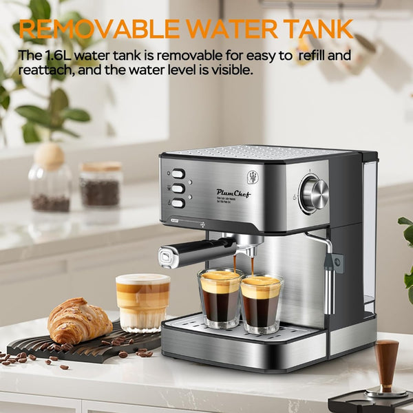English Elm 20 Bar Stainless Steel Espresso Machine with Steam Wand for Home Barista Brewing W1002P292437
