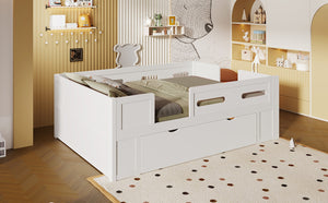 English Elm Wood Twin Platform Bed for Kids with Fence Guardrail and Under Storage Drawer White N709P385776K