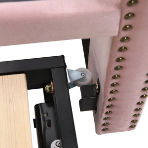 English Elm Twin Upholstered Daybed with Pop-Up Trundle, Space-Saving Guest Bed with Slats, Hydraulic Wheels, 81.9" L Pink SF000133AAH