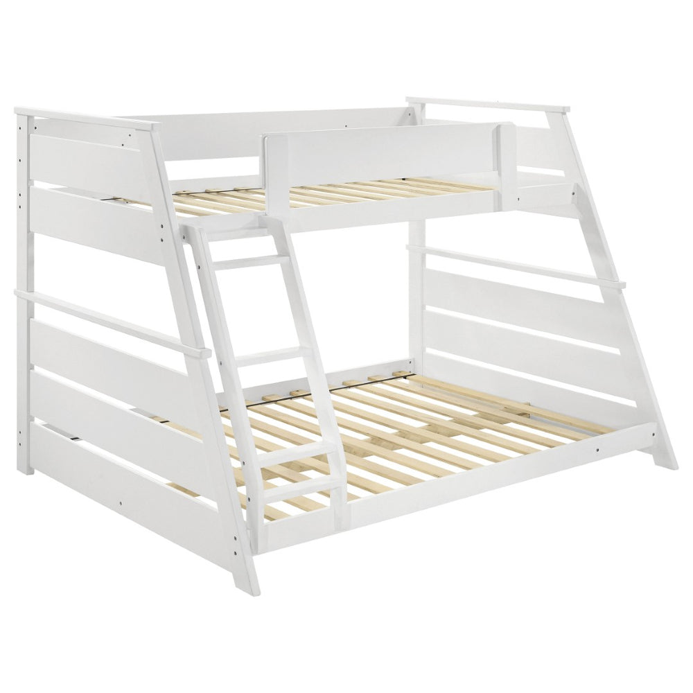 English Elm Reeder Walnut Finish Twin Over Full Bunk Bed Solid Wood Frame for Kids Shared Rooms B062S01558