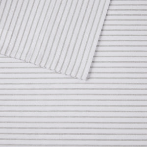 JLA Home Madison Park Essentials - Sheet cotton percale set — breathable, OEKO-TEX certified, ultra-soft, printed design, secure 17" fit Grey Stripe MPE20-1015
