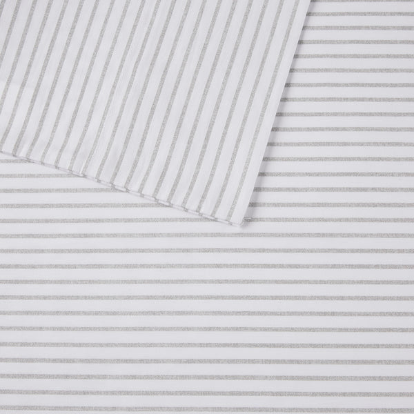 JLA Home Madison Park Essentials - Sheet Cotton Percale Sheet Set — Breathable, OEKO-TEX Certified, Cool-Feel Printed Design for Comfort Grey Stripe MPE20-1016