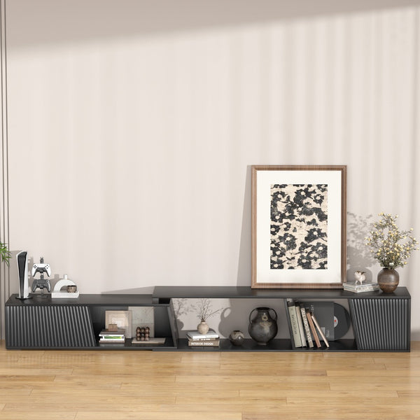 English Elm Highboy Media Console with Led Lighting Fluted Panels and Storage for Living Room T3773P416495