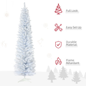 English Elm Homcom 7' Snow Flocked Pencil Christmas Tree - Slim, Realistic Indoor Holiday Decor For Small Spaces W2225P217080