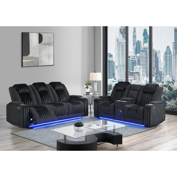 English Elm Duran Power Reclining Sofa Set with Led Lighting Bluetooth Speaker and Usb Charging Black B201S00474