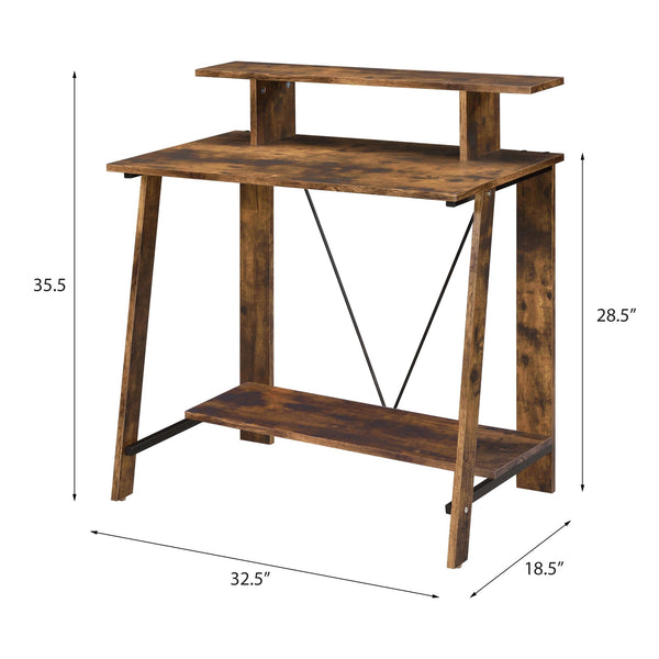 English Elm Weathered Weathered Oak Writing Desk with Upper Shelf, Metal V-Backing, Sturdy 15mm Panels, Modern Storage 90"xplaceholder B062P184536