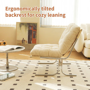 English Elm Modern Wingback Accent Chair Faux Leather Upholstery Chrome X Frame Living Room Cream W2105P440977