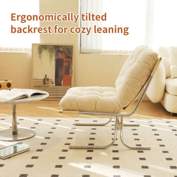 English Elm Modern Wingback Accent Chair Faux Leather Upholstery Chrome X Frame Living Room Cream W2105P440977