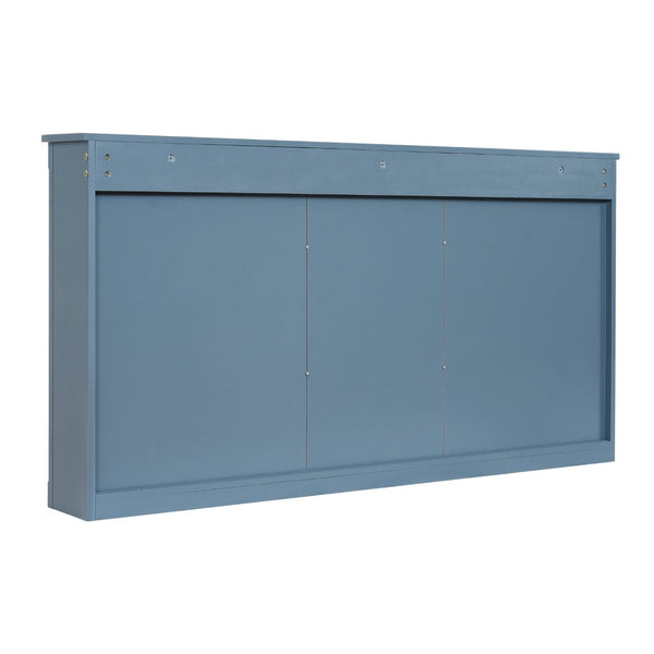 English Elm 55 Inch Wall Mount Medicine Cabinet Dual Mirrored Doors Soft Close Bathroom Vanity Storage Blue N710P401342C