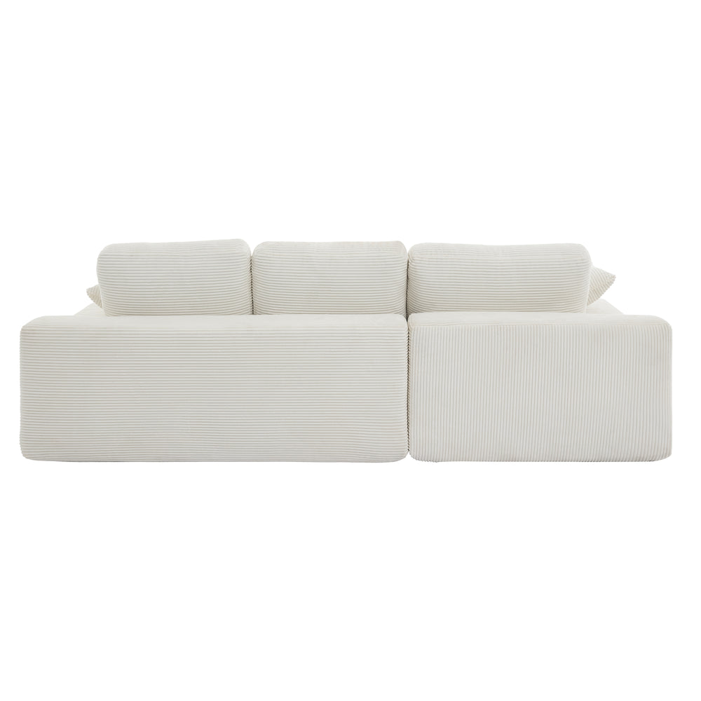 English Elm White corduroy compressed sofa with 3 back cushions & 2 throw pillows—soft, lightweight, durable comfort W3612S00015