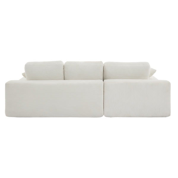 English Elm White corduroy compressed sofa with 3 back cushions & 2 throw pillows—soft, lightweight, durable comfort W3612S00015