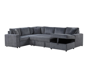 English Elm Rinaldo Corduroy Sleeper Sectional with Storage Chaise and Pocket Coil Cushions Gray B2749S00266