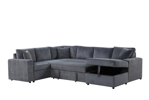 English Elm Rinaldo Corduroy Sleeper Sectional with Storage Chaise and Pocket Coil Cushions Gray B2749S00266