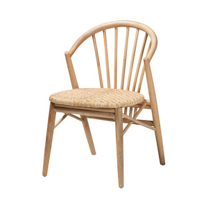 English Elm Mid-century Modern Solid Wood Woven Rattan Dining Chair for Organic Warm Interiors B2750P420363