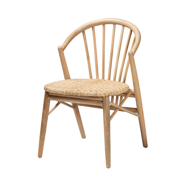 English Elm Mid-century Modern Solid Wood Woven Rattan Dining Chair for Organic Warm Interiors B2750P420363