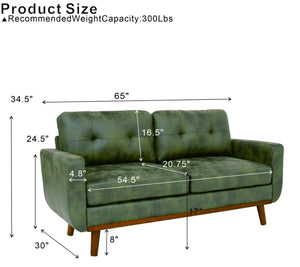 English Elm 65-inch Two Seat Sofa Breathable Foil Fabric Diamond Quilted Back Solid Wood Legs Olive Green W5568P478817
