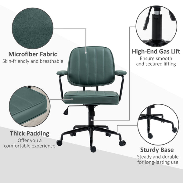 English Elm Vinsetto Ergonomic Home Office Chair Green - Adjustable Height Tilt, Microfiber Comfort, 264 lb Capacity W2225P173828
