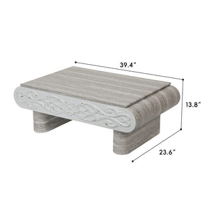 English Elm Rounded Edge Coffee Table Solid Wood Engraved Drawer Modern Living Room Storage Beige+Grey W3040P428762